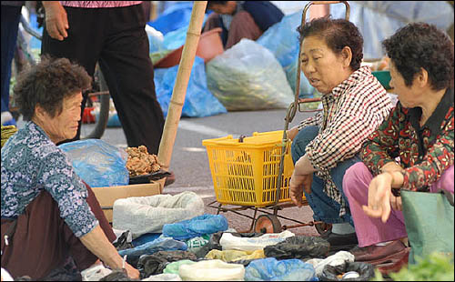 누가 상인이고 누가 손님인지 언뜻 봐서는 알 수 없다. 시골 장터의 전형적인 풍경이다. 